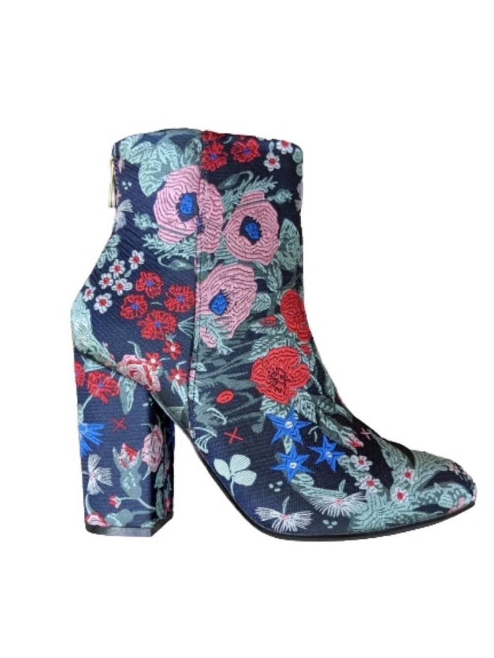 Shoe Dazzle Embroidered Fabric Floral Ankle Boots